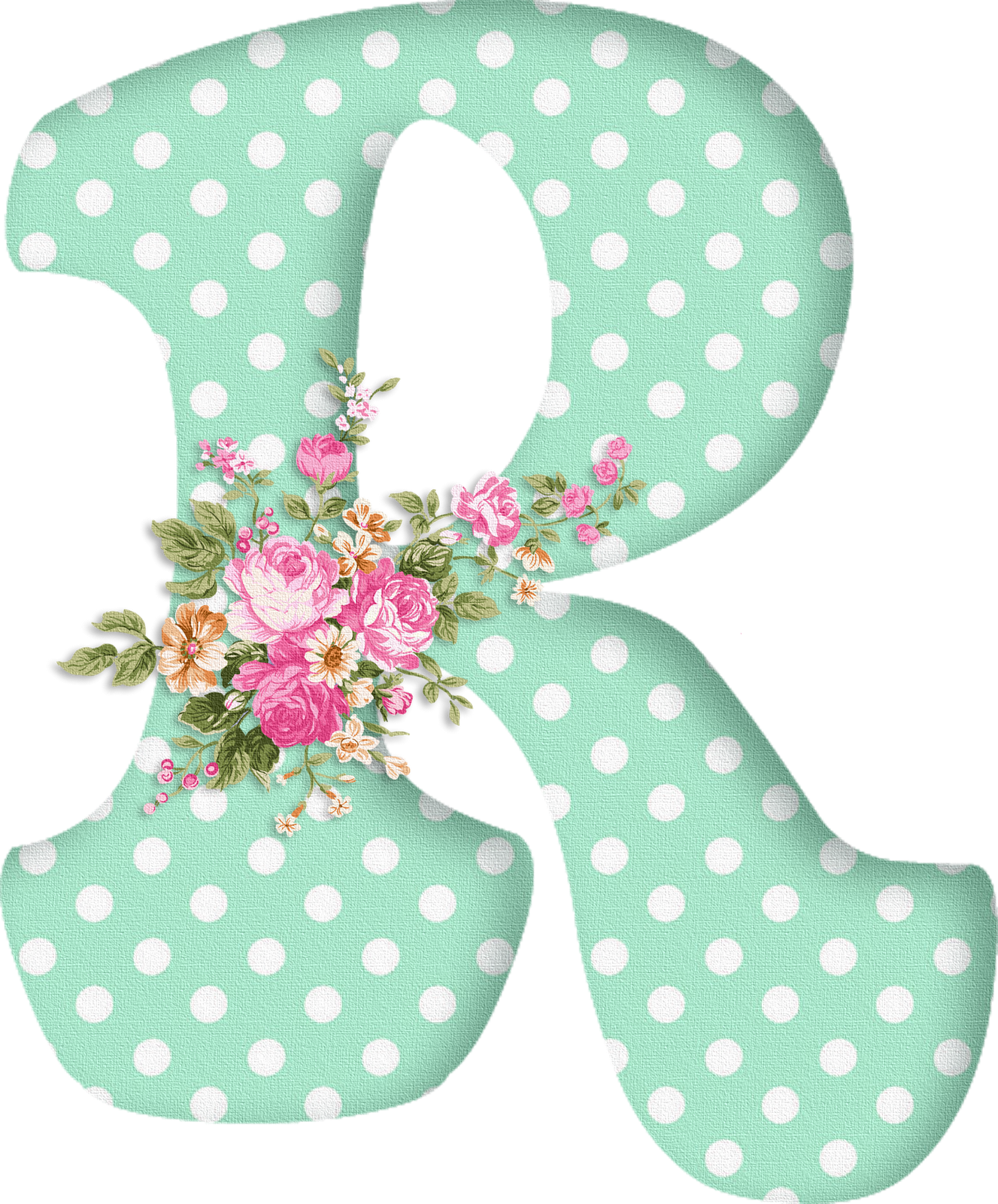 Alfabeto en Verde con Lunares y Rosas. . Oh my Alfabetos!